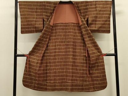平和屋着物＃道行コート　紬地　竜巻絞り　横段文　ロング丈　正絹　逸品　CABL2903in