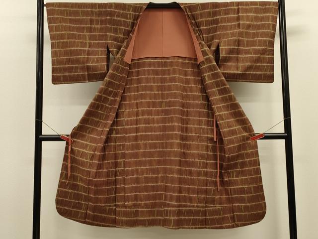 平和屋着物＃道行コート　紬地　竜巻絞り　横段文　ロング丈　正絹　逸品　CABL2903in