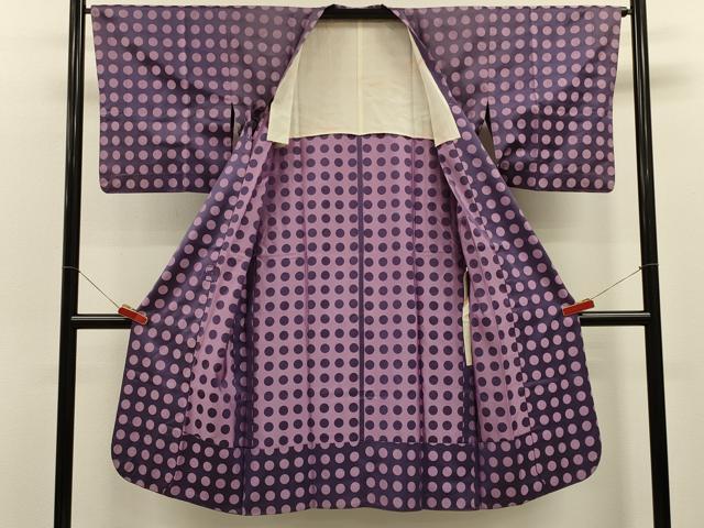 平和屋着物＃道行コート　雨コート　単衣　水玉　ロング丈　正絹　逸品　CABL2905in
