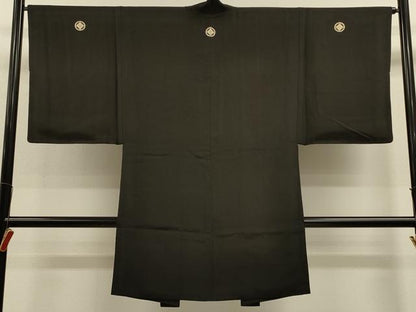 平和屋着物＃男性 長羽織 黒紋付き 正絹 逸品 CABL2906in