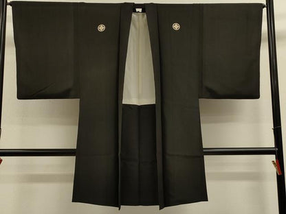 平和屋着物＃男性 長羽織 黒紋付き 正絹 逸品 CABL2906in