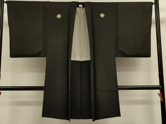 平和屋着物＃男性 長羽織 黒紋付き 正絹 逸品 CABL2906in