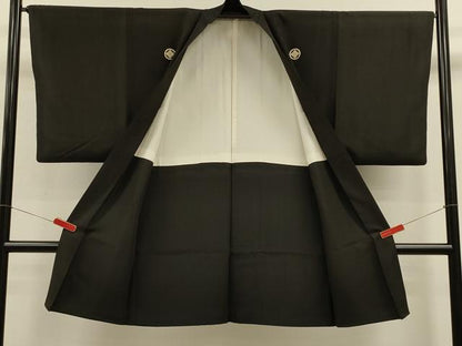 平和屋着物＃男性 長羽織 黒紋付き 正絹 逸品 CABL2906in