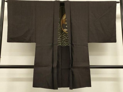 平和屋着物＃男性　長羽織　紬地　格子　正絹　逸品　CABL2907in