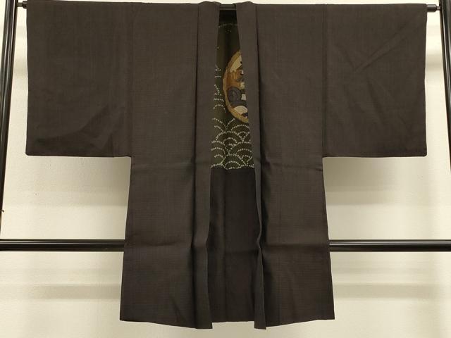 平和屋着物＃男性　長羽織　紬地　格子　正絹　逸品　CABL2907in