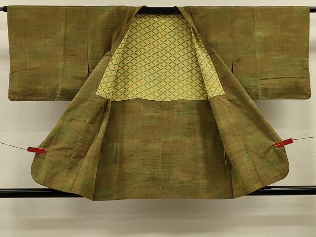 平和屋着物＃道行コート　紬地　格子霞文　暈し染め　正絹　逸品　CABL2908in