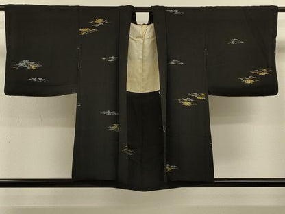 平和屋着物＃羽織 寿光織 霞文 黒地 金銀糸 正絹 逸品 CABL2912in
