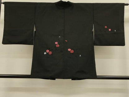 平和屋着物＃羽織　総刺繍　枝花文　黒地　金糸　洗える着物　CABL2913in