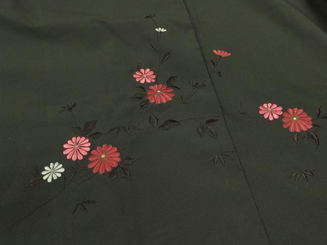 平和屋着物＃羽織　総刺繍　枝花文　黒地　金糸　洗える着物　CABL2913in