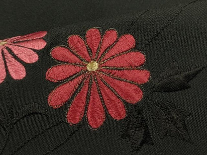 平和屋着物＃羽織　総刺繍　枝花文　黒地　金糸　洗える着物　CABL2913in