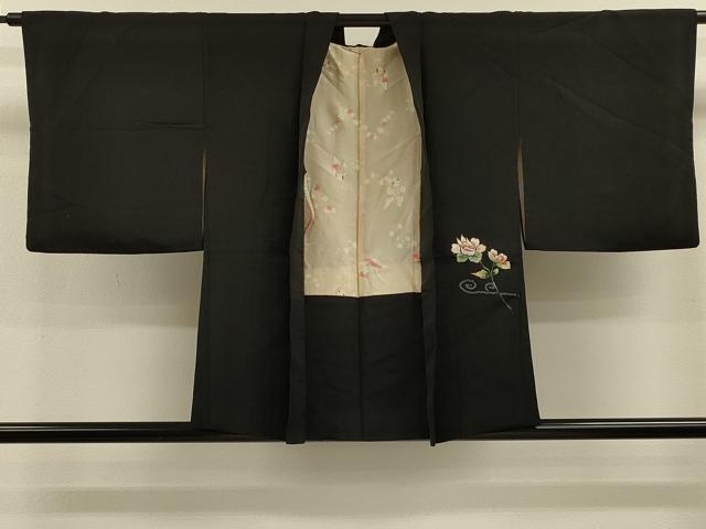 平和屋着物＃羽織 刺繍 流水枝花文 黒地 金糸 正絹 逸品 CABL2915in
