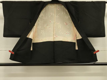 平和屋着物＃羽織 刺繍 流水枝花文 黒地 金糸 正絹 逸品 CABL2915in