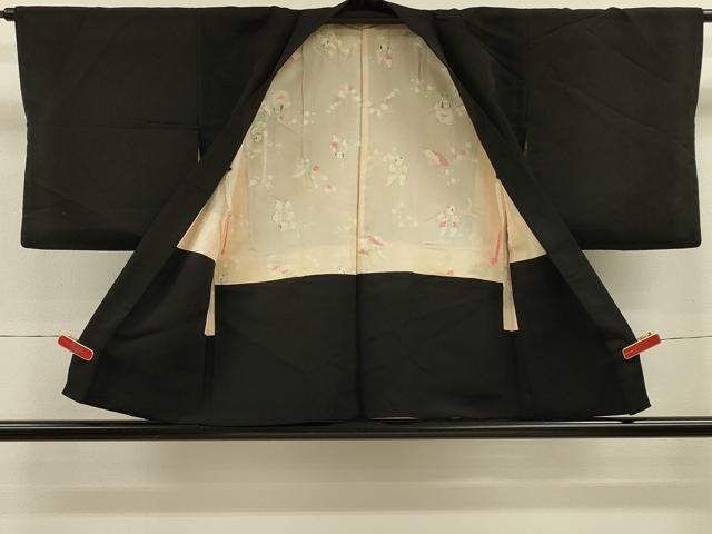 平和屋着物＃羽織 刺繍 流水枝花文 黒地 金糸 正絹 逸品 CABL2915in