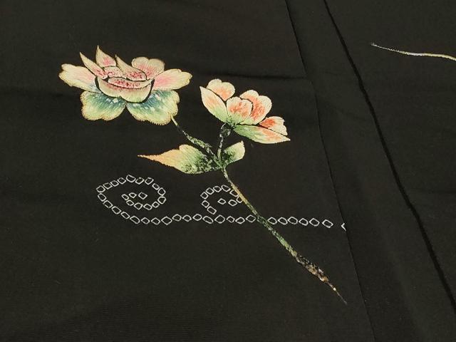 平和屋着物＃羽織 刺繍 流水枝花文 黒地 金糸 正絹 逸品 CABL2915in
