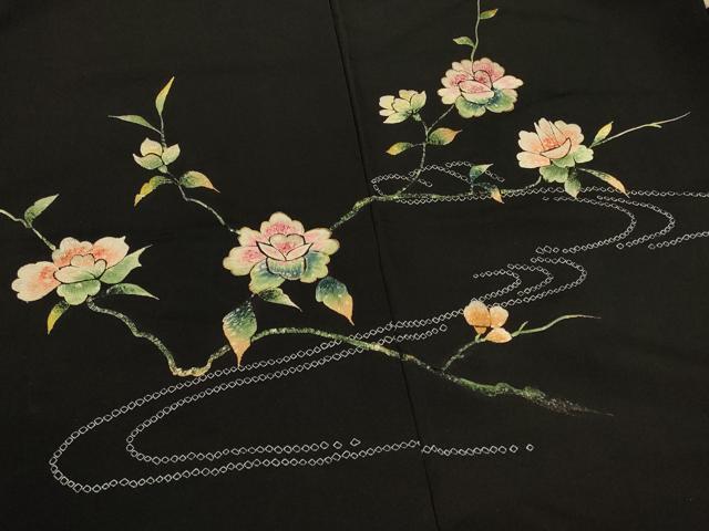平和屋着物＃羽織 刺繍 流水枝花文 黒地 金糸 正絹 逸品 CABL2915in