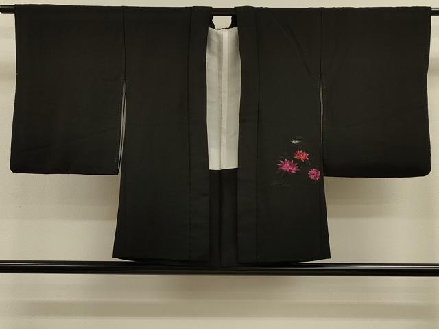 平和屋着物＃羽織 総刺繍 風景草花文 黒地 正絹 逸品 CABL2920in