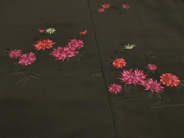 平和屋着物＃羽織 総刺繍 風景草花文 黒地 正絹 逸品 CABL2920in