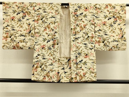 平和屋着物＃羽織　流水草花文　正絹　逸品　CABL2921in
