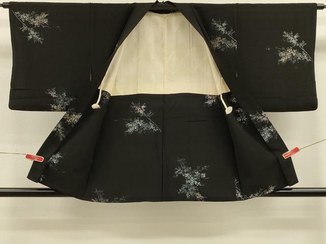 平和屋着物＃羽織 寿光織 枝花文 黒地 金糸 正絹 逸品 CABL2922in
