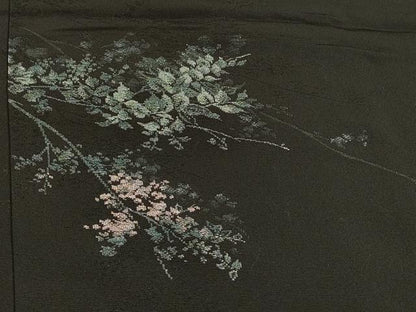 平和屋着物＃羽織 寿光織 枝花文 黒地 金糸 正絹 逸品 CABL2922in
