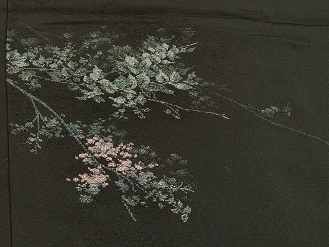 平和屋着物＃羽織 寿光織 枝花文 黒地 金糸 正絹 逸品 CABL2922in