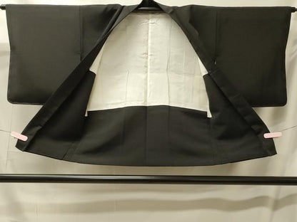 平和屋着物＃羽織 几帳陶器花文 黒地 金彩 正絹 逸品 CABL2927in