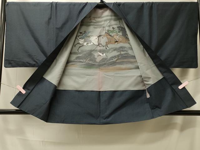 平和屋着物＃男性　羽織　紬地　格子　正絹　逸品　CABL2928in