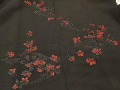平和屋着物＃中国三大刺繍 スワトウ刺繍 総刺繍 羽織 流水花文 黒地 正絹 逸品 CABL2930in