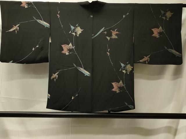 平和屋着物＃羽織 寿光織 枝葉文 黒地 金銀糸 正絹 逸品 CABL2931in