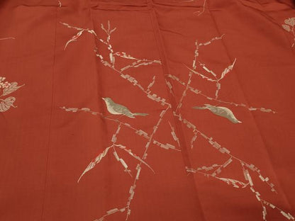 平和屋着物＃道行コート　寿光織　花鳥文　金糸　ロング丈　正絹　逸品　未使用　CABL2935in
