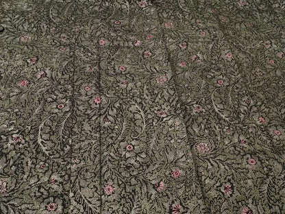 平和屋着物＃道行コート　更紗花文　黒地　銀彩　正絹　逸品　CABL2947in