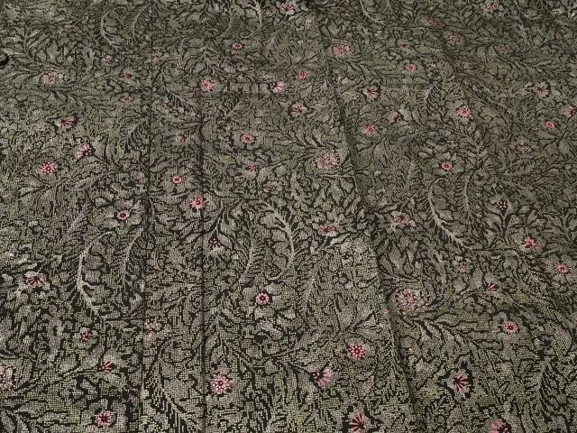 平和屋着物＃道行コート　更紗花文　黒地　銀彩　正絹　逸品　CABL2947in