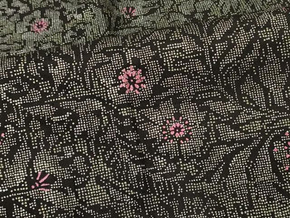 平和屋着物＃道行コート　更紗花文　黒地　銀彩　正絹　逸品　CABL2947in
