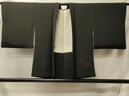 平和屋着物＃羽織 枝花文 黒地 正絹 逸品 CABL2949in