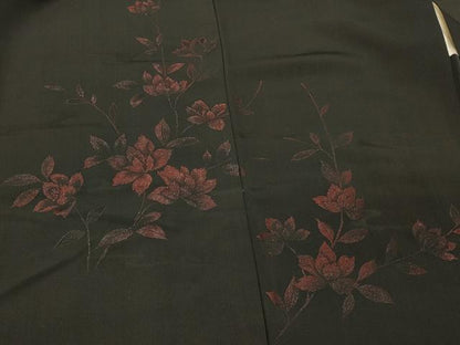 平和屋着物＃羽織 枝花文 黒地 正絹 逸品 CABL2949in