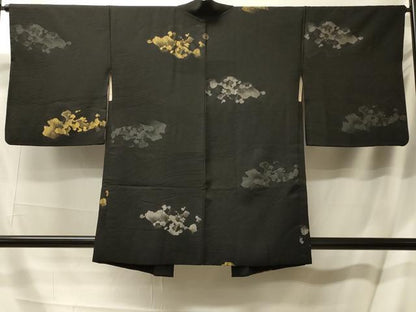 平和屋着物＃羽織 寿光織 立波文 黒地 金銀糸 正絹 逸品 CABL2950in