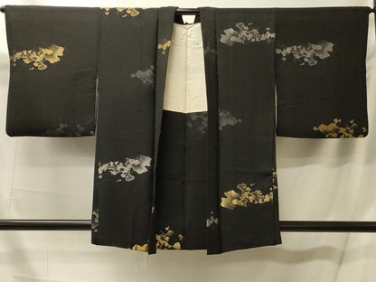 平和屋着物＃羽織 寿光織 立波文 黒地 金銀糸 正絹 逸品 CABL2950in