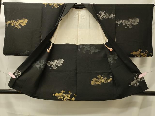 平和屋着物＃羽織 寿光織 立波文 黒地 金銀糸 正絹 逸品 CABL2950in
