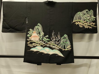 平和屋着物＃羽織 立波風景文 黒地 金彩 正絹 逸品 未使用 CABL2958in