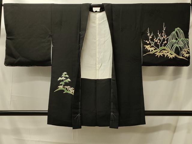 平和屋着物＃羽織 立波風景文 黒地 金彩 正絹 逸品 未使用 CABL2958in