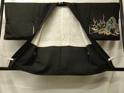 平和屋着物＃羽織 立波風景文 黒地 金彩 正絹 逸品 未使用 CABL2958in