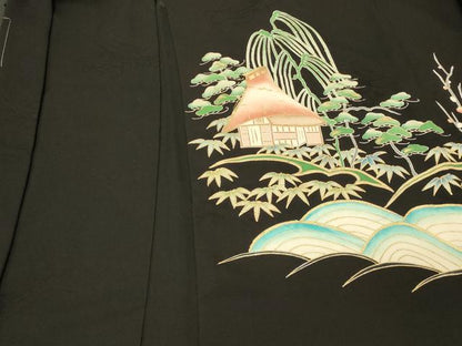 平和屋着物＃羽織 立波風景文 黒地 金彩 正絹 逸品 未使用 CABL2958in