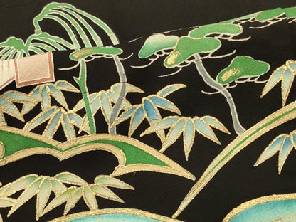 平和屋着物＃羽織 立波風景文 黒地 金彩 正絹 逸品 未使用 CABL2958in