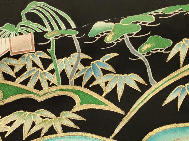 平和屋着物＃羽織 立波風景文 黒地 金彩 正絹 逸品 未使用 CABL2958in