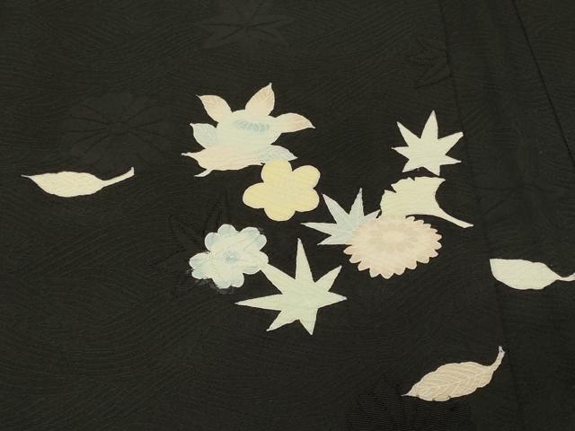 平和屋着物＃羽織 刺繍 草花文 黒地 正絹 逸品 CABL2959in