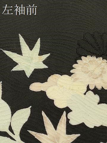 平和屋着物＃羽織 刺繍 草花文 黒地 正絹 逸品 CABL2959in