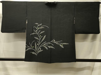 平和屋着物＃羽織　総絞り　草葉文　黒地　正絹　逸品　CABL2960in