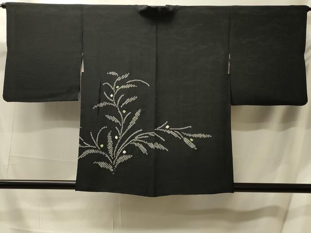 平和屋着物＃羽織　総絞り　草葉文　黒地　正絹　逸品　CABL2960in