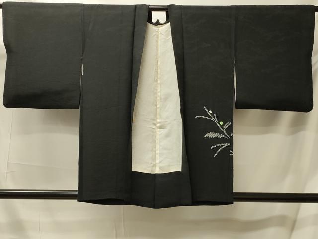 平和屋着物＃羽織　総絞り　草葉文　黒地　正絹　逸品　CABL2960in