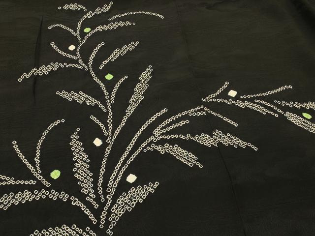 平和屋着物＃羽織　総絞り　草葉文　黒地　正絹　逸品　CABL2960in